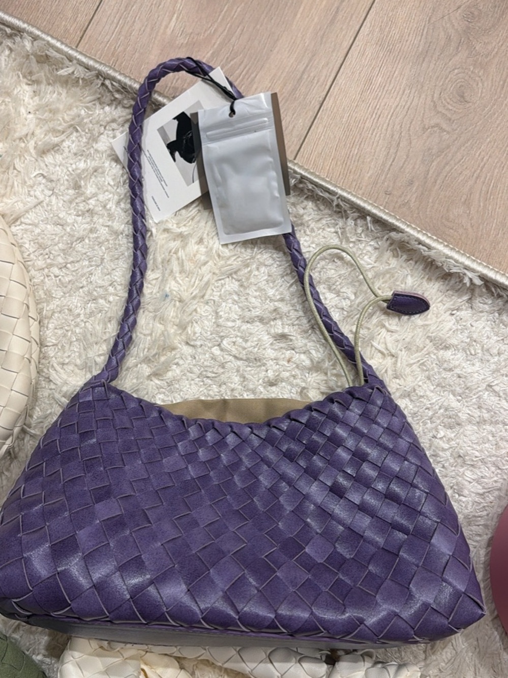 Braided Leather Shoulder Bag in Deep Purple